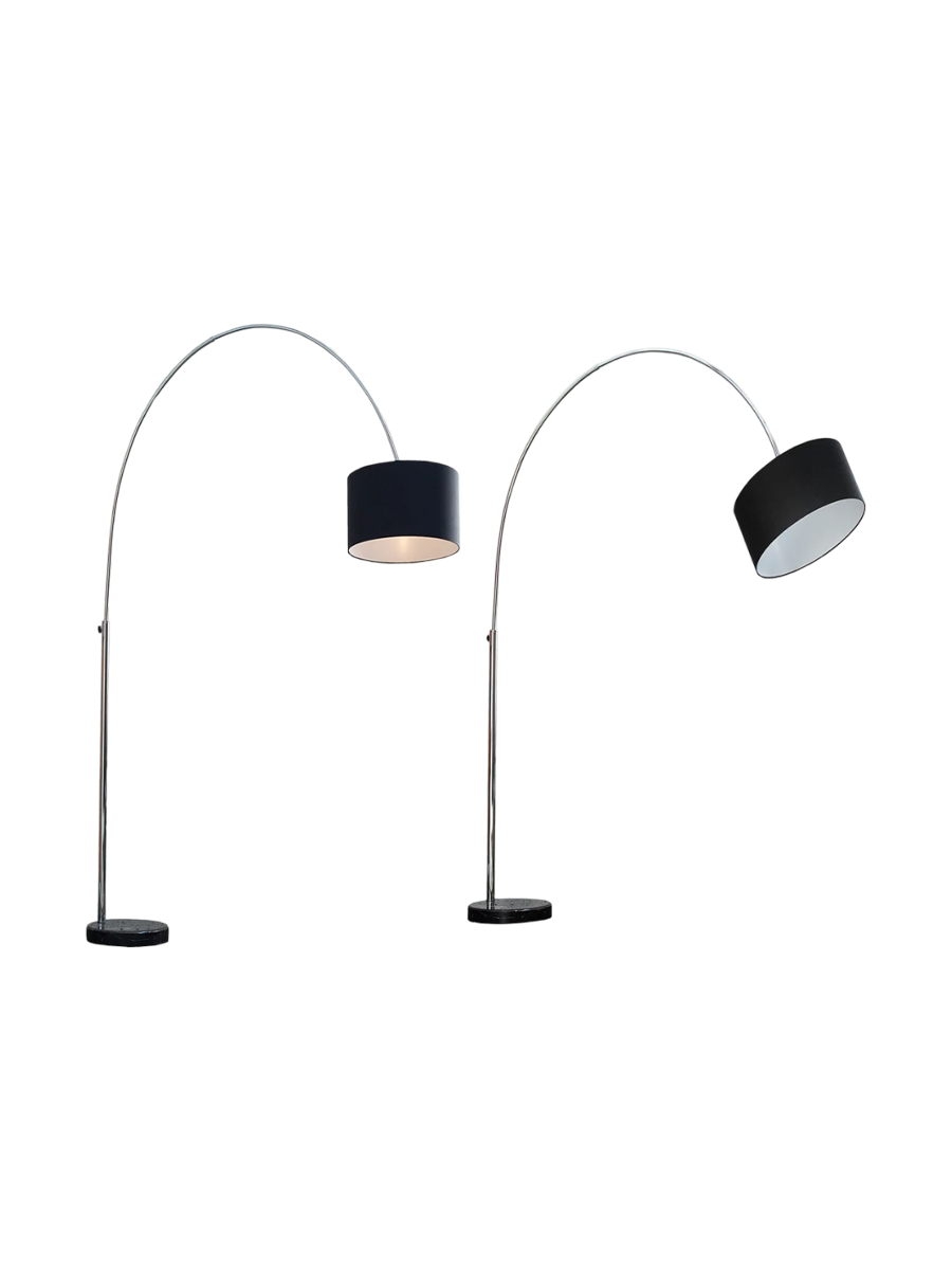 
Lampada ad arco estraibile «Lounge» con base in marmo e paralume in lino - Nero
