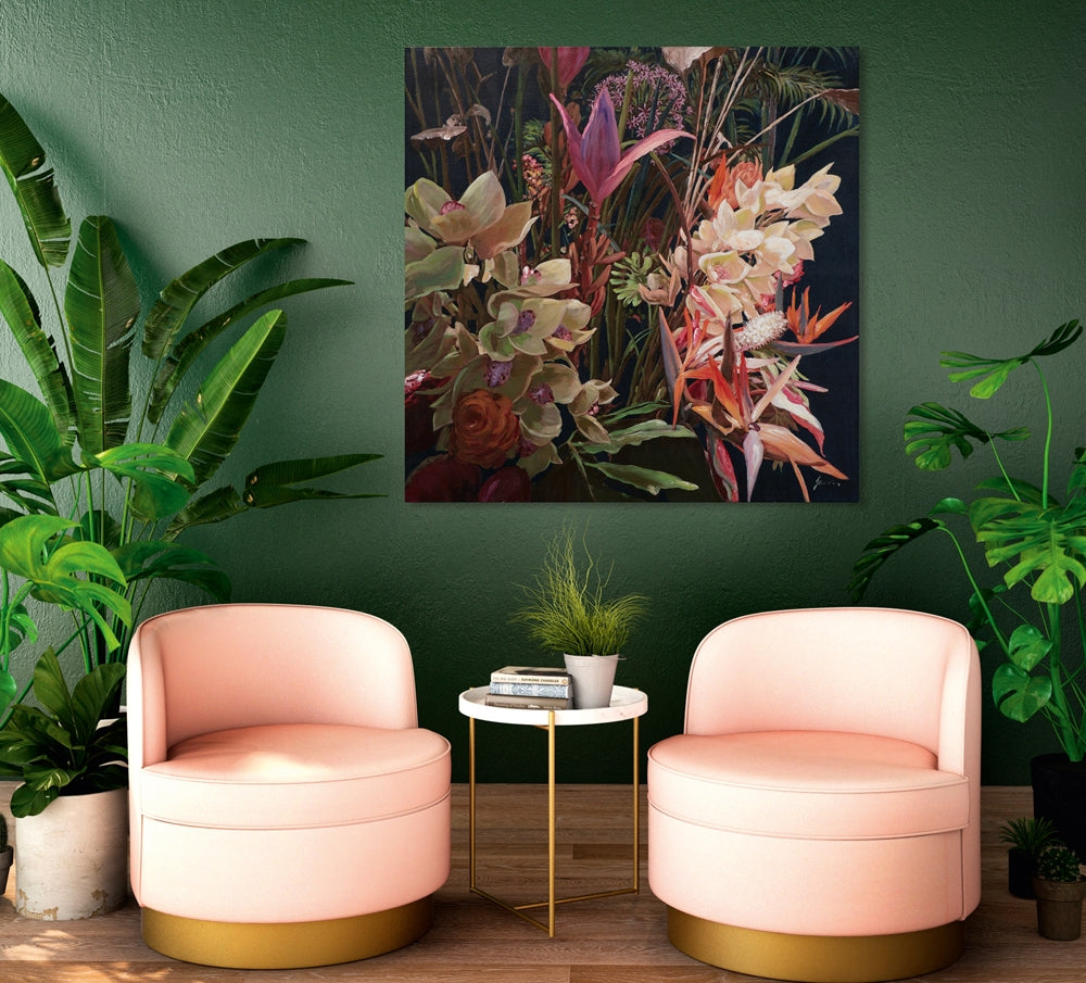 
Quadro dipinto a mano «Fiori graziosi» 100 x 100 cm