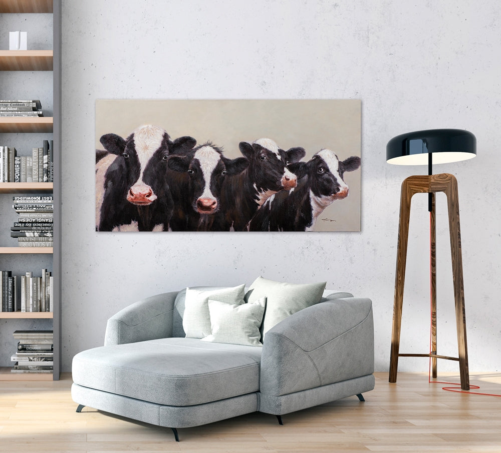 
Quadro dipinto a mano “Mucche curiose” 70 x 140 cm
