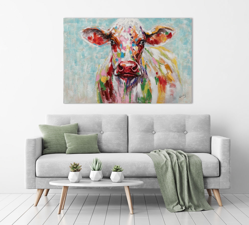 
Tableau peint à la main « Vache colorée au pastel » 80 x 120 cm