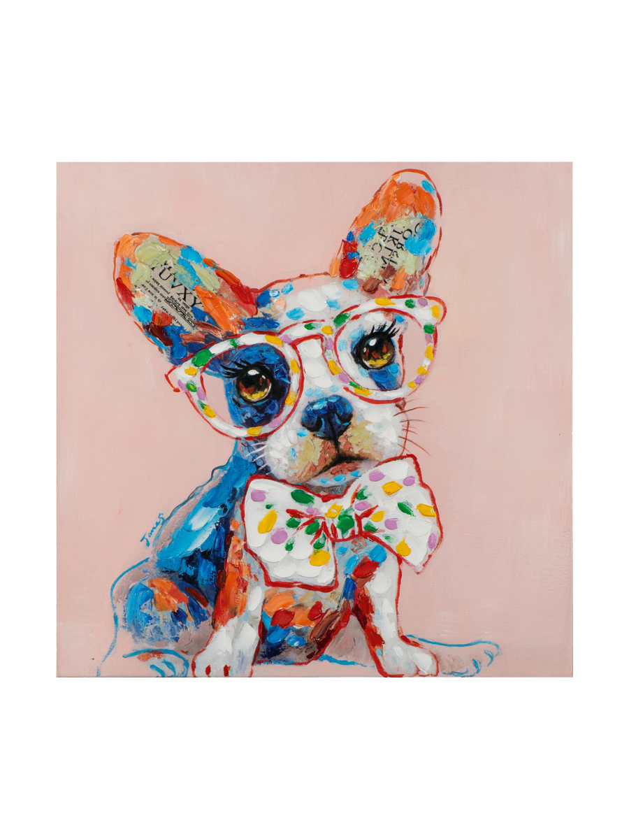 
Handbemaltes Bild „Lustiger Hund mit Brille“ 70 x 70 cm