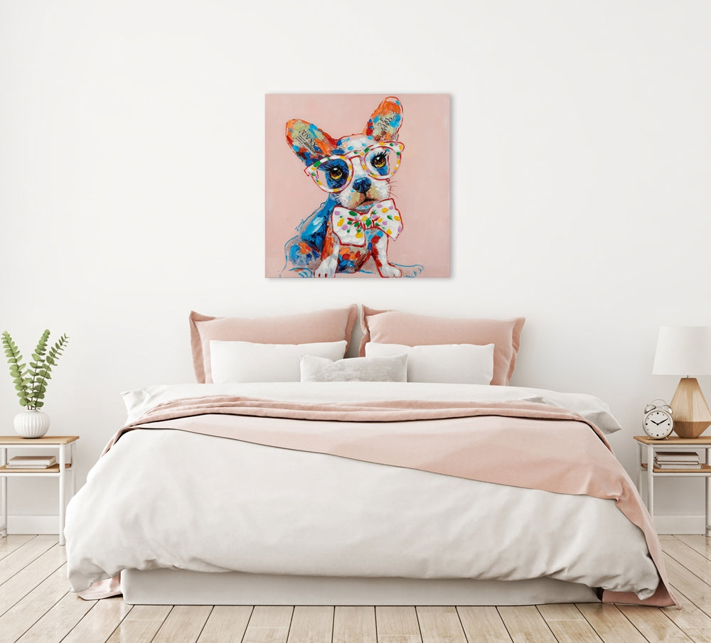 
Handbemaltes Bild „Lustiger Hund mit Brille“ 70 x 70 cm