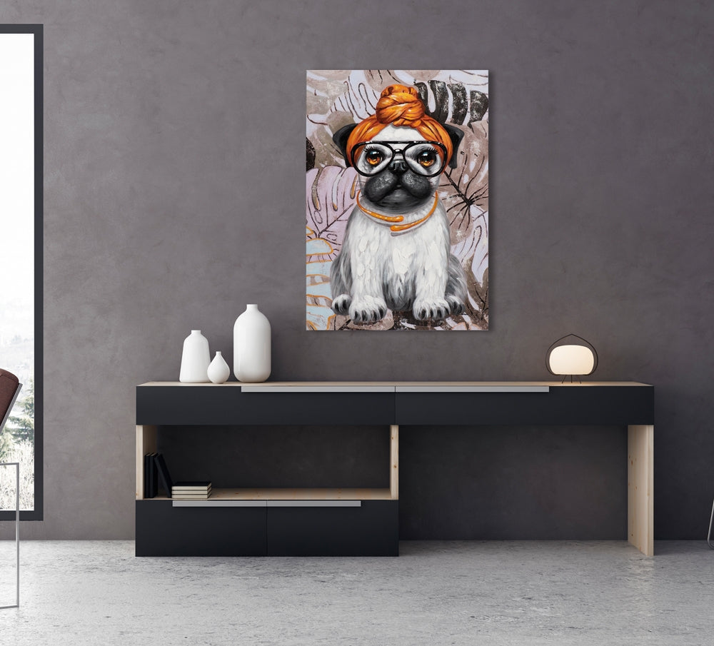 
Handbemaltes Bild „Mops mit Tuch“ 70 x 100 cm