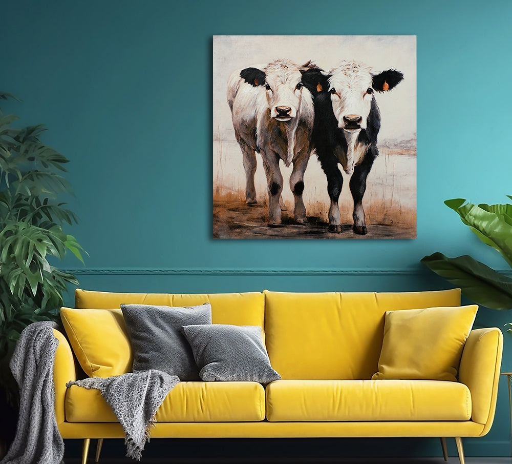 
Handbemaltes Bild „Niedliche Kälbchen“ 100 x 100 cm