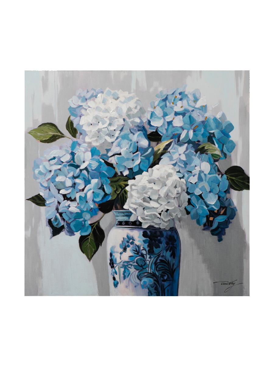 
Quadro dipinto a mano «Ortensie blu» 80 x 80 cm