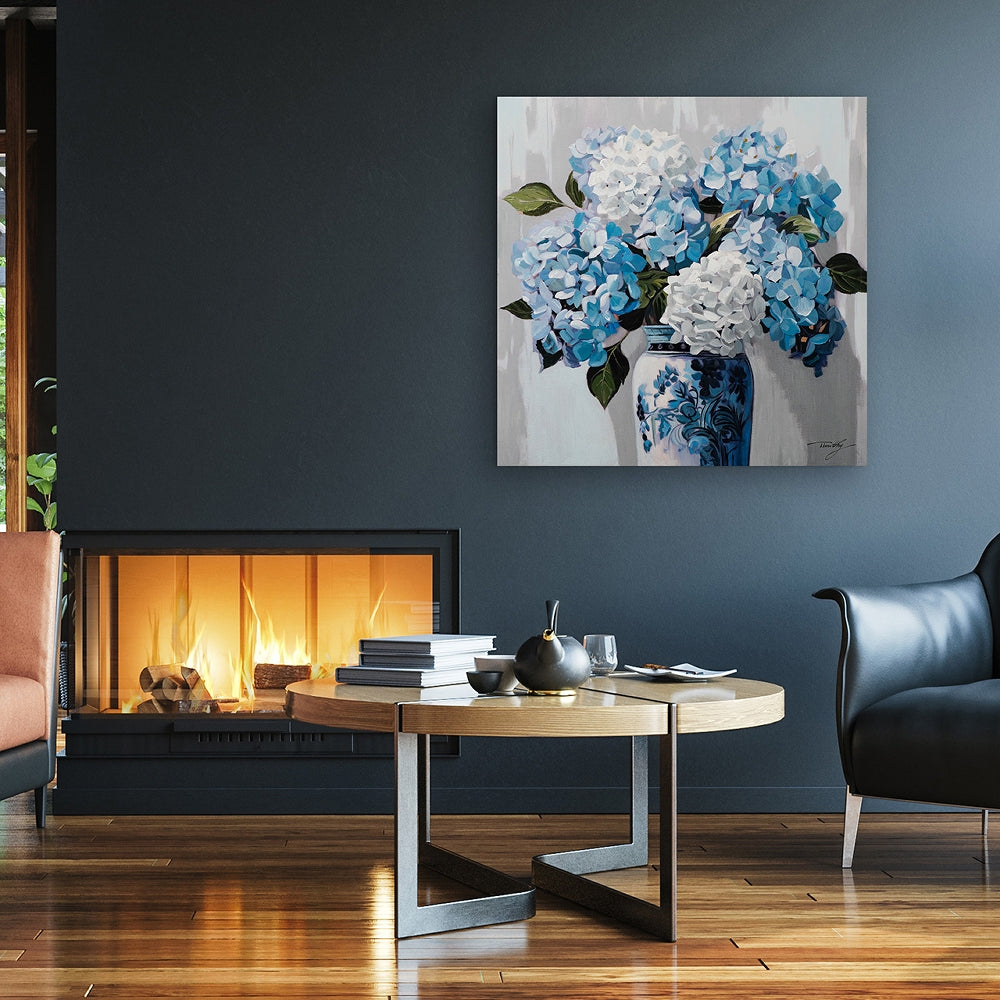 
Quadro dipinto a mano «Ortensie blu» 80 x 80 cm