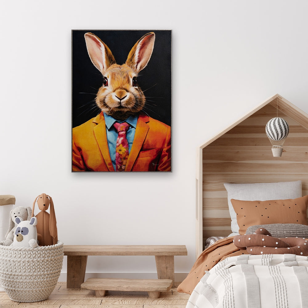 
Handbemaltes, gerahmtes Bild „Mr. Bunny“ 70 x 100 cm