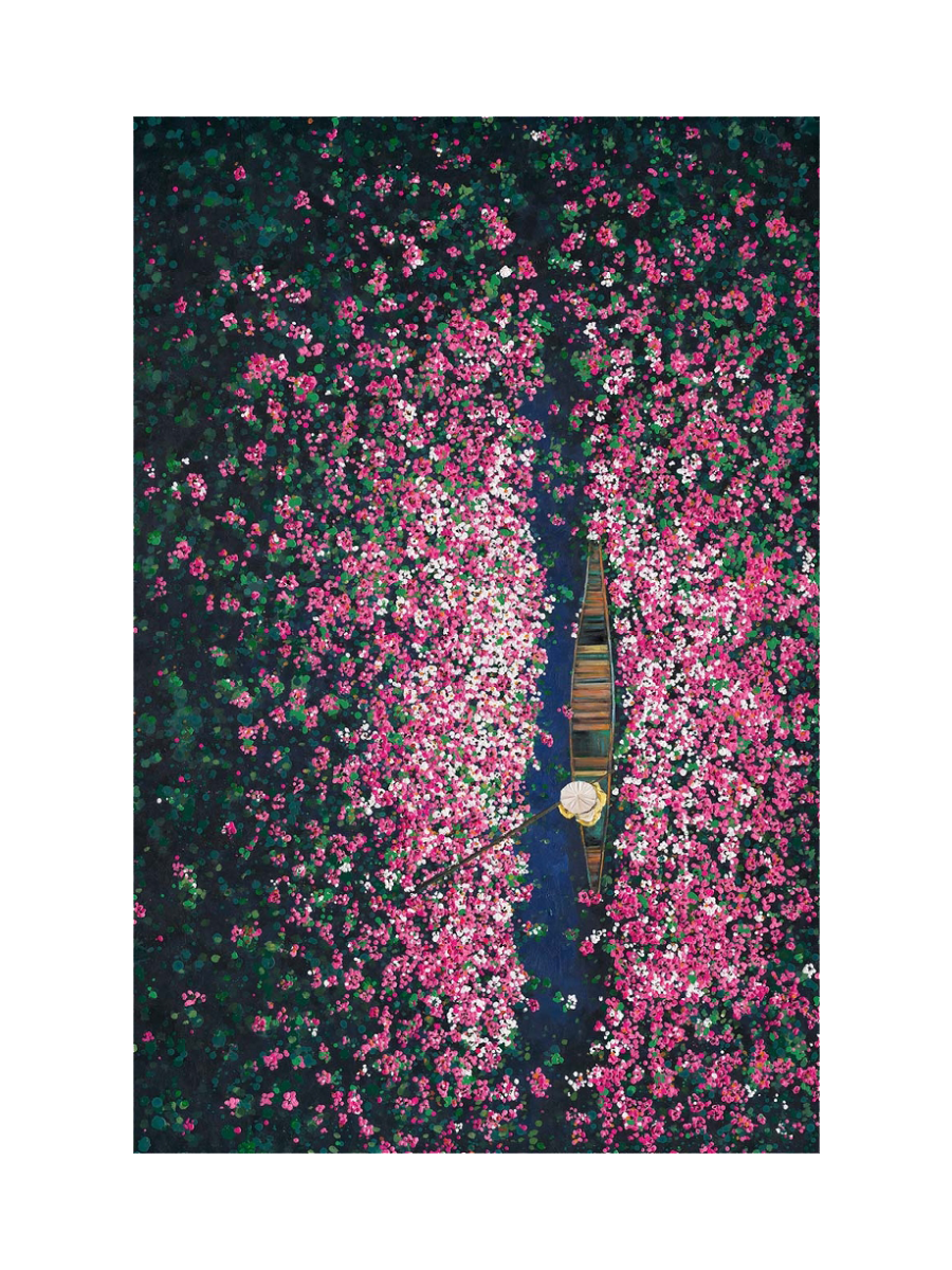 
Hand-painted picture "Flower Boat" 80 x 120 cm