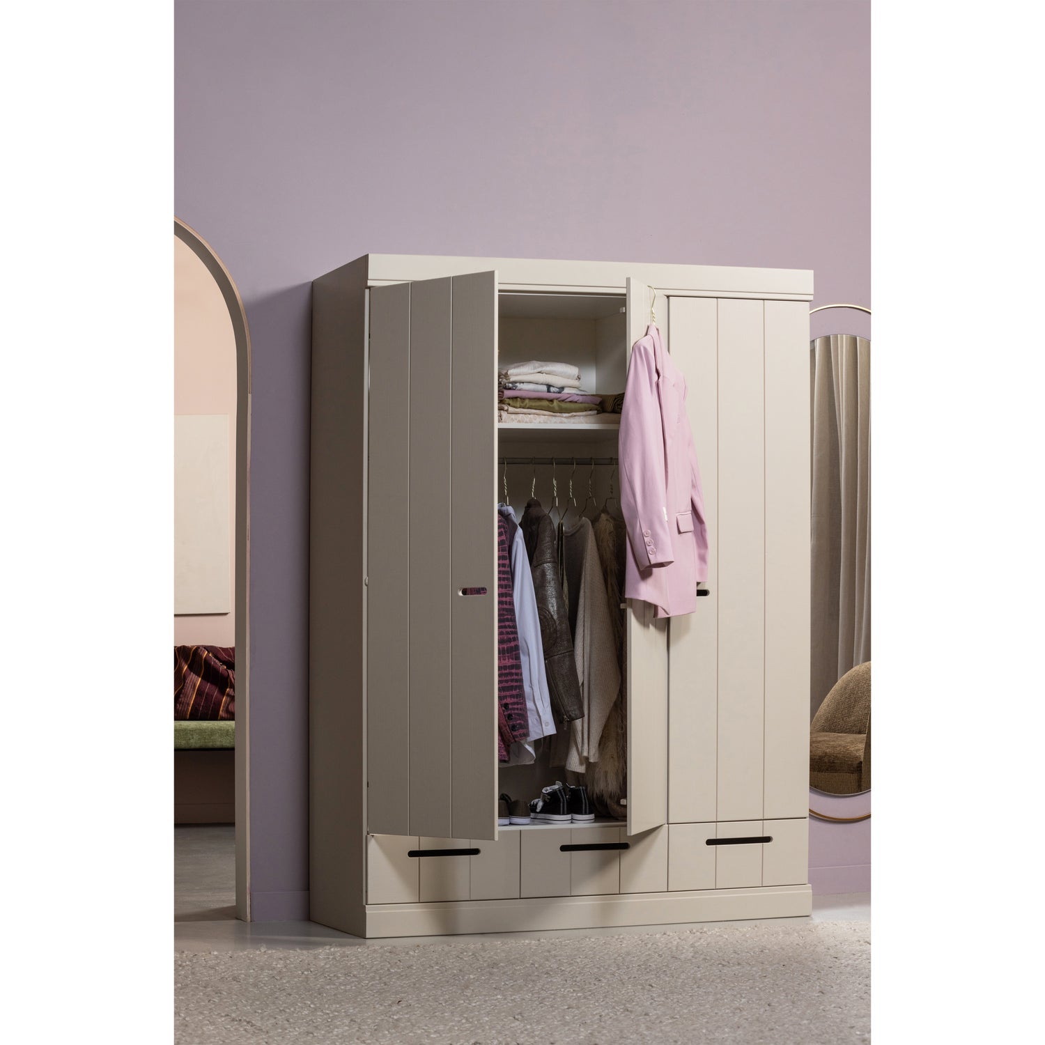 
Design Kleiderschrank „Connect“, 3-türig - Dust