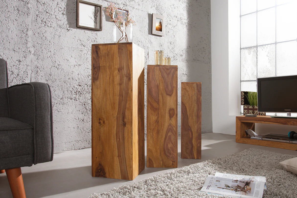 
Lot de 3 socles décoratifs et porte-fleurs « Makassar » en bois massif (3 pièces)