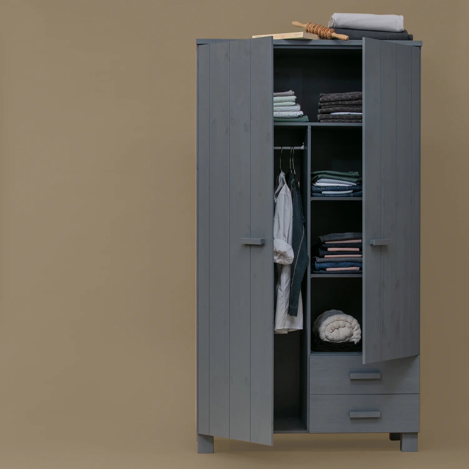 
Design Kleiderschrank „Dennis II“, 2-türig - Stahlgrau