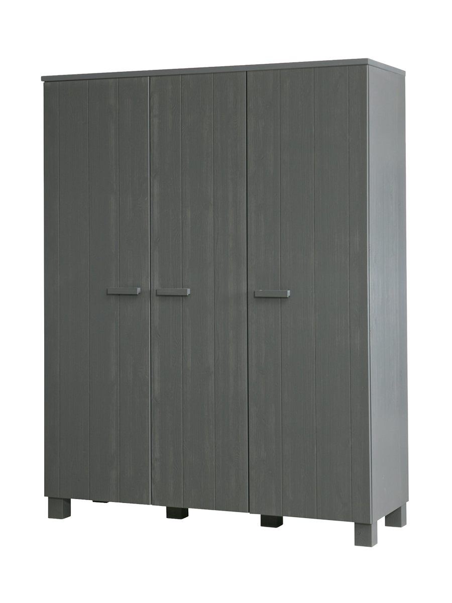 
Design Kleiderschrank „Dennis“, 3-türig - Stahlgrau