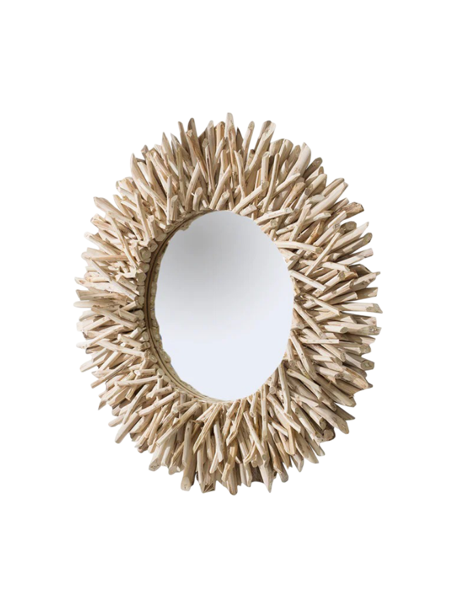
Specchio da parete di design «Riverside» in legno di teak - Naturale