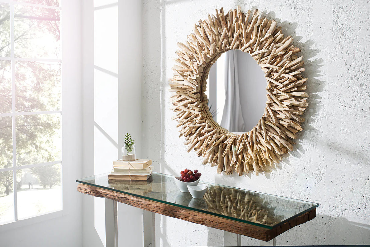
Specchio da parete di design «Riverside» in legno di teak - Naturale