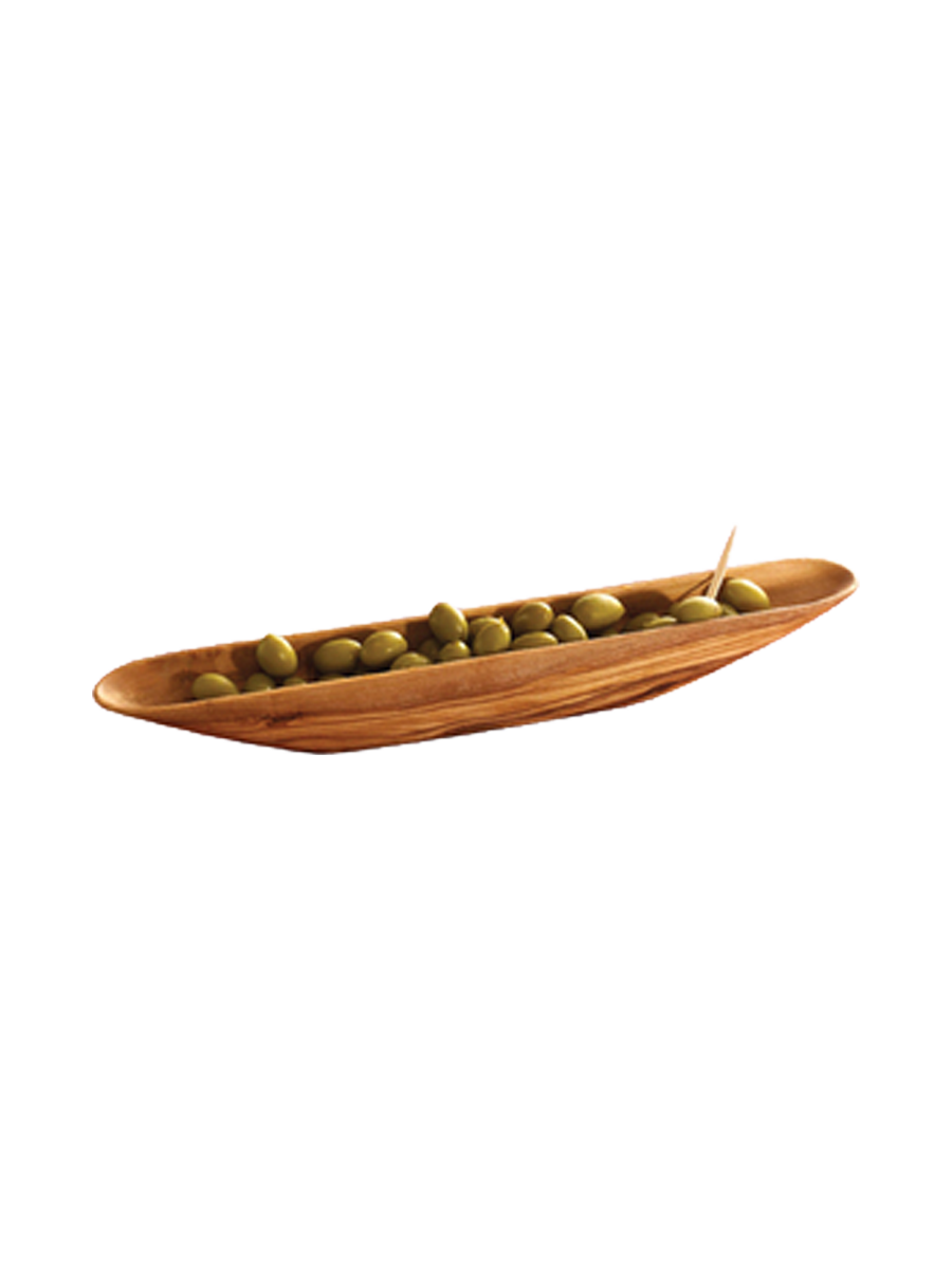 
Premium Oliven-Boot „Racine“ aus Olivenholz, 34 cm