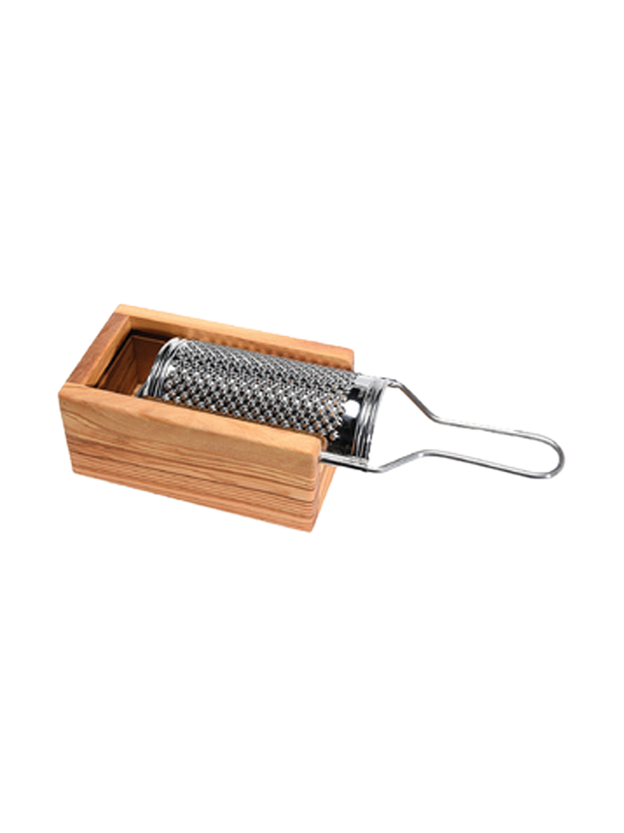 
Premium Parmesan-Box „Acero“ mit Käsereibe aus Olivenholz