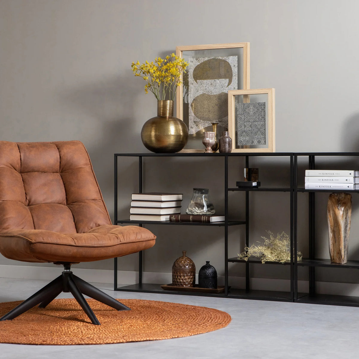 
Swivel Design Armchair "Jouko" - Faux Leather Cognac