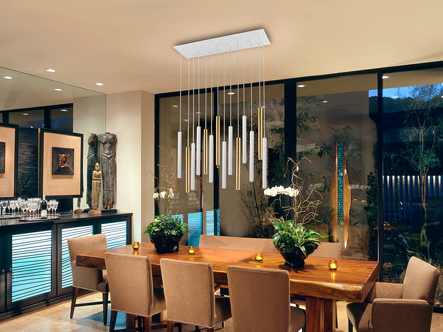 
LED Design Hängelampe „Varas“ 14-flammig - ohne Fernbedienung / Weiss / Gold
