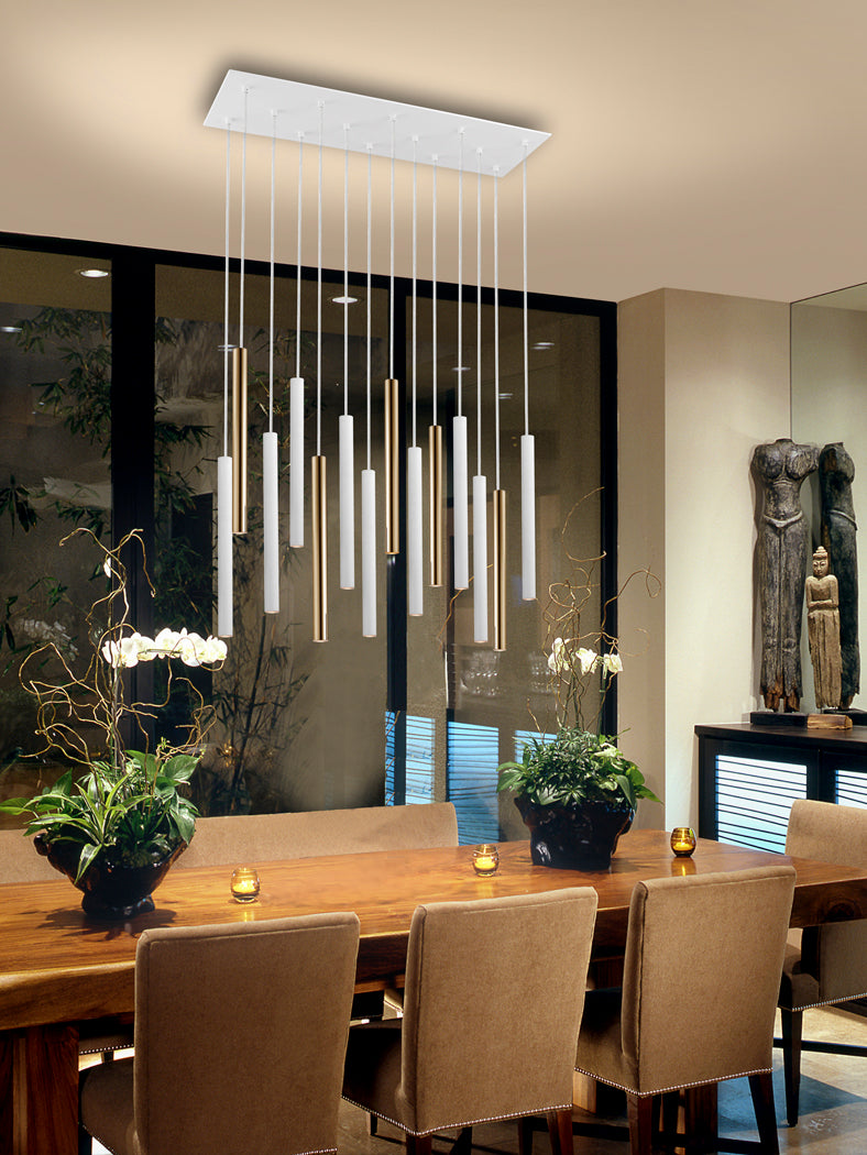 
LED Design Hängelampe „Varas“ 14-flammig - ohne Fernbedienung / Weiss / Gold
