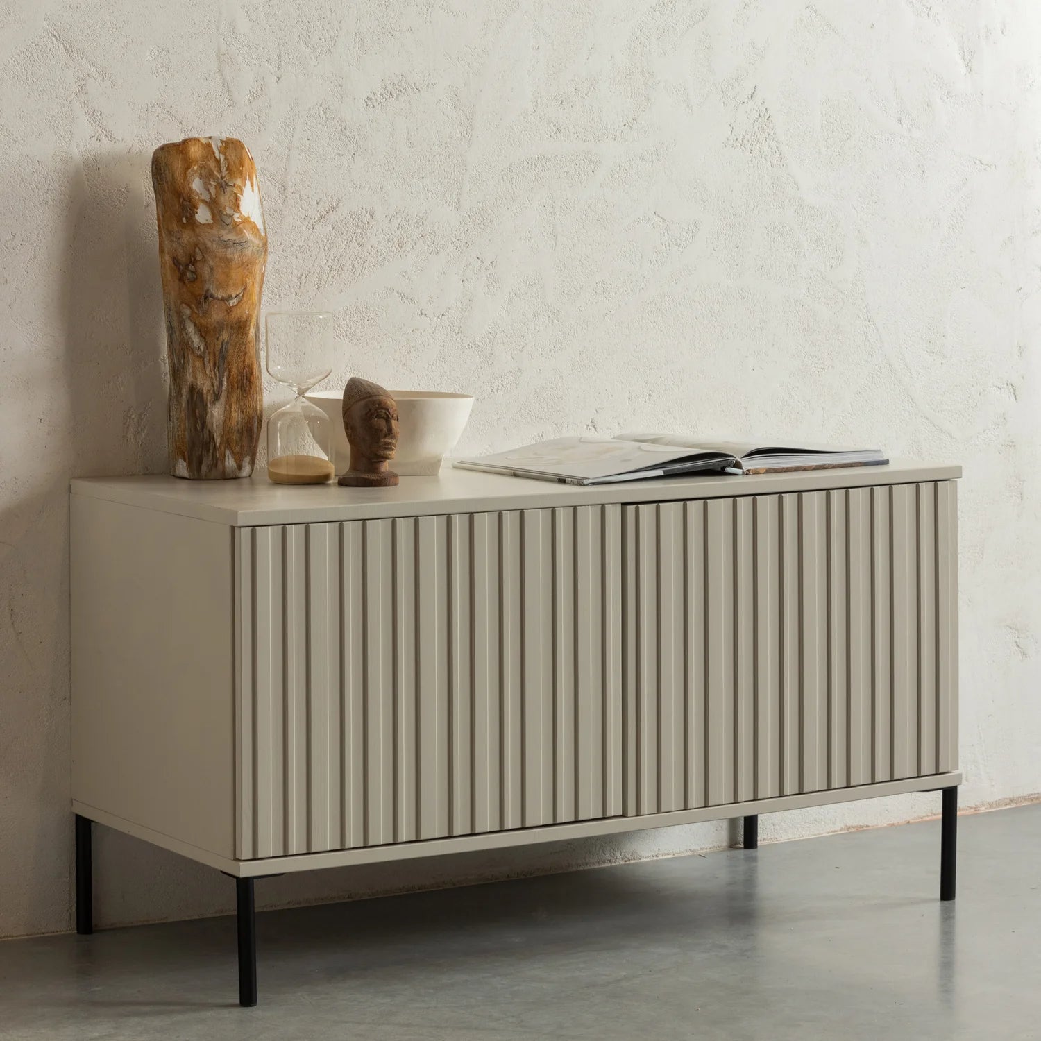 
Solid, Sustainable Lowboard "New Lewison", 2-Door - Dust