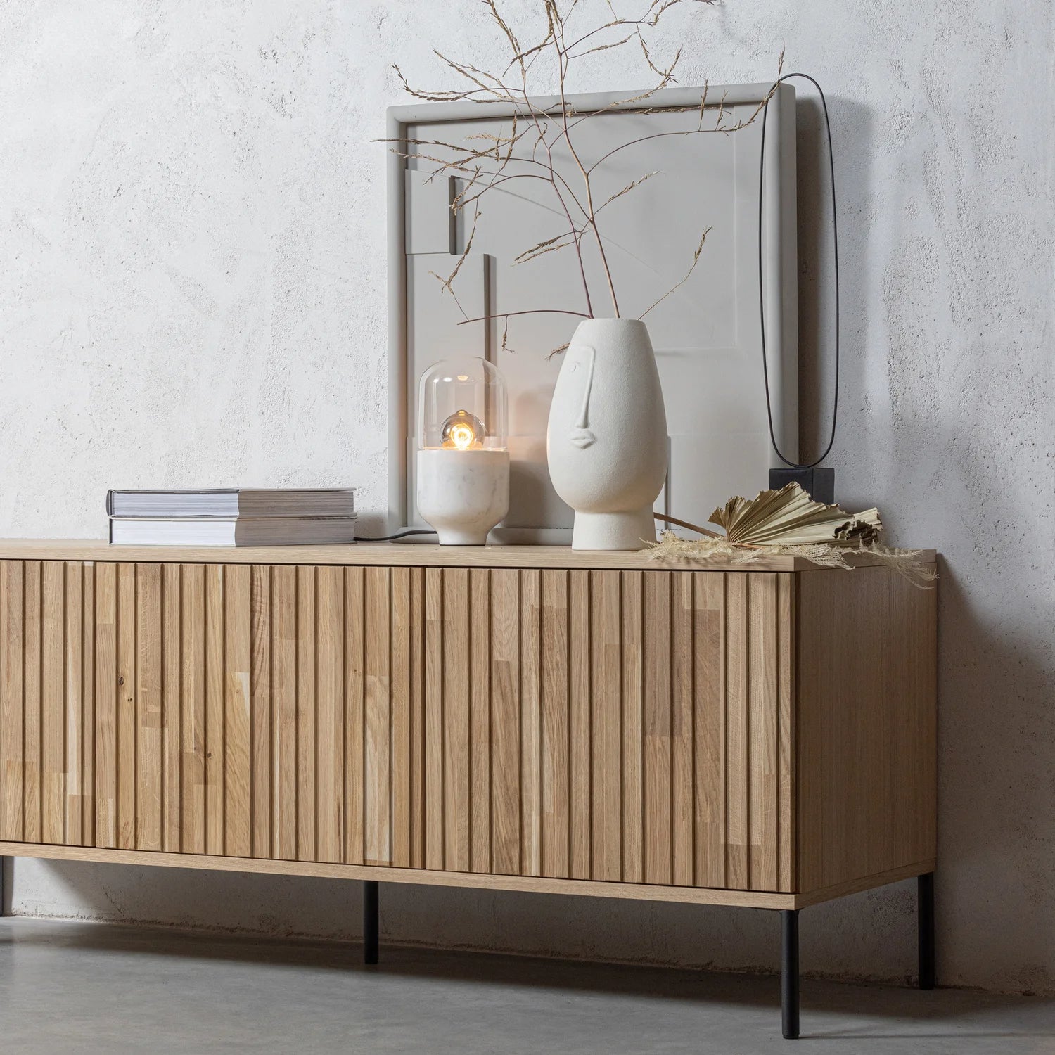 
Solid, sustainable "New Lewison" lowboard, 3-door - Natural Oak