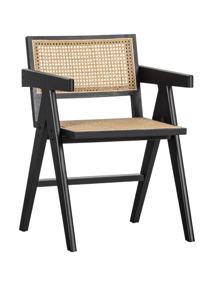 
Designer armchair "Gunny" with armrests and cane webbing