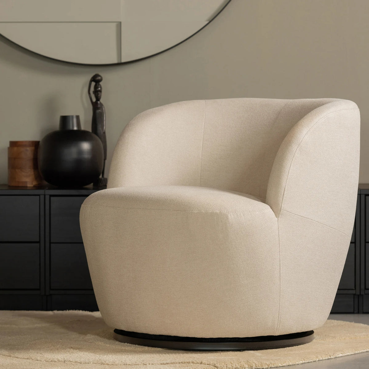 
Swivel Design Armchair "Serro" - Textured Fabric Off White