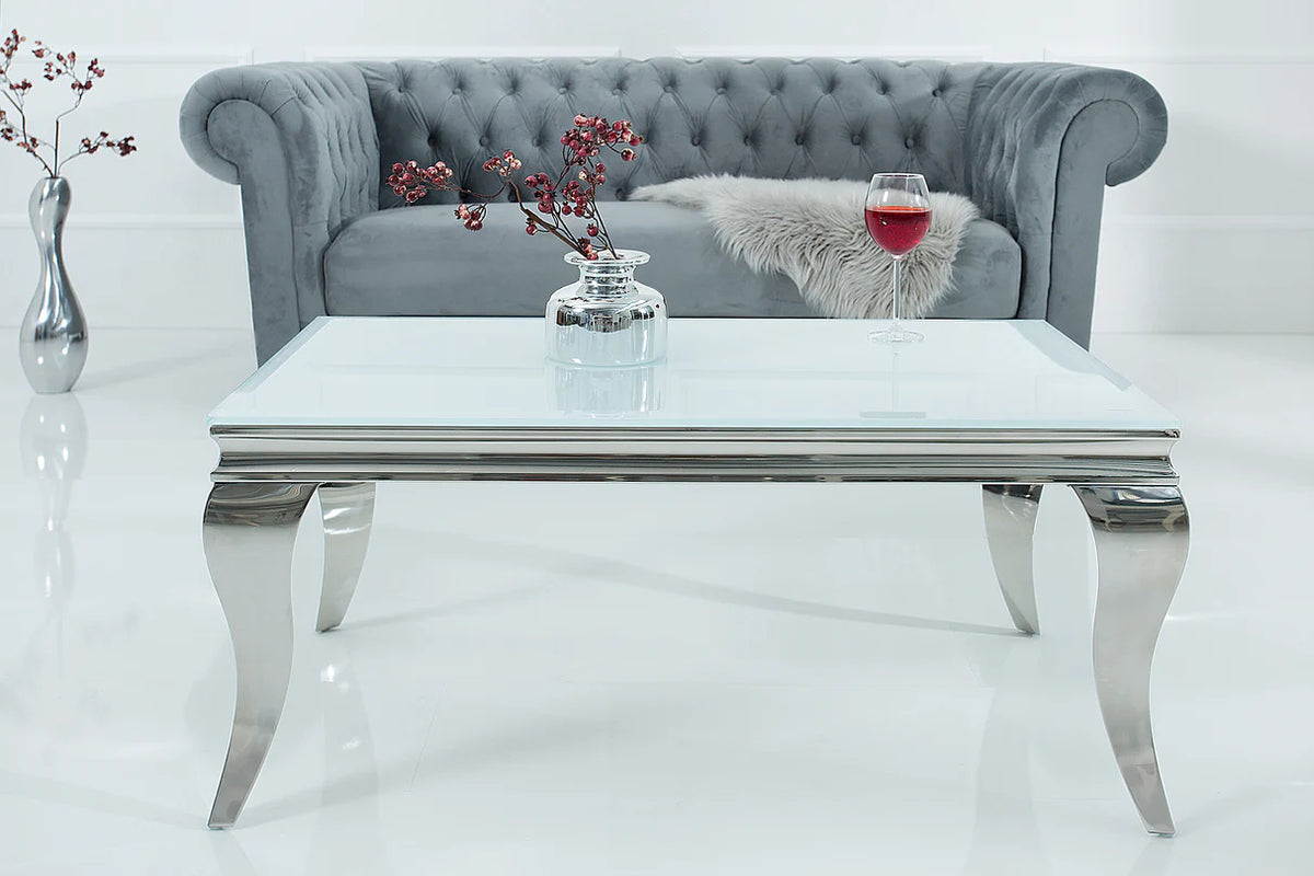 
Tavolino da salotto „Modern Barock“ 100 x 60 cm - Acciaio inossidabile / Weiss