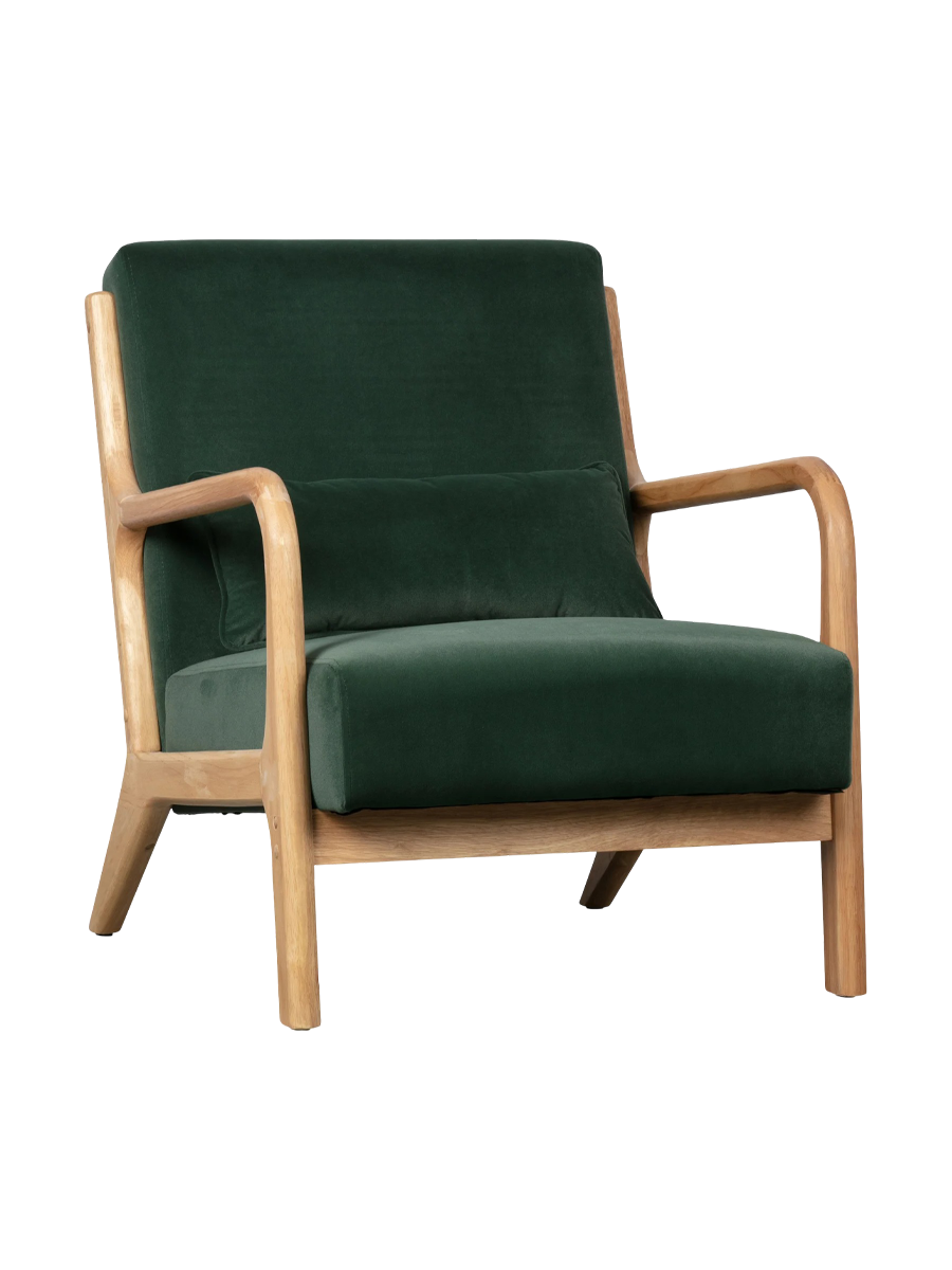 
Solid Wood Design Armchair "Mark" - Natural/Dark Green