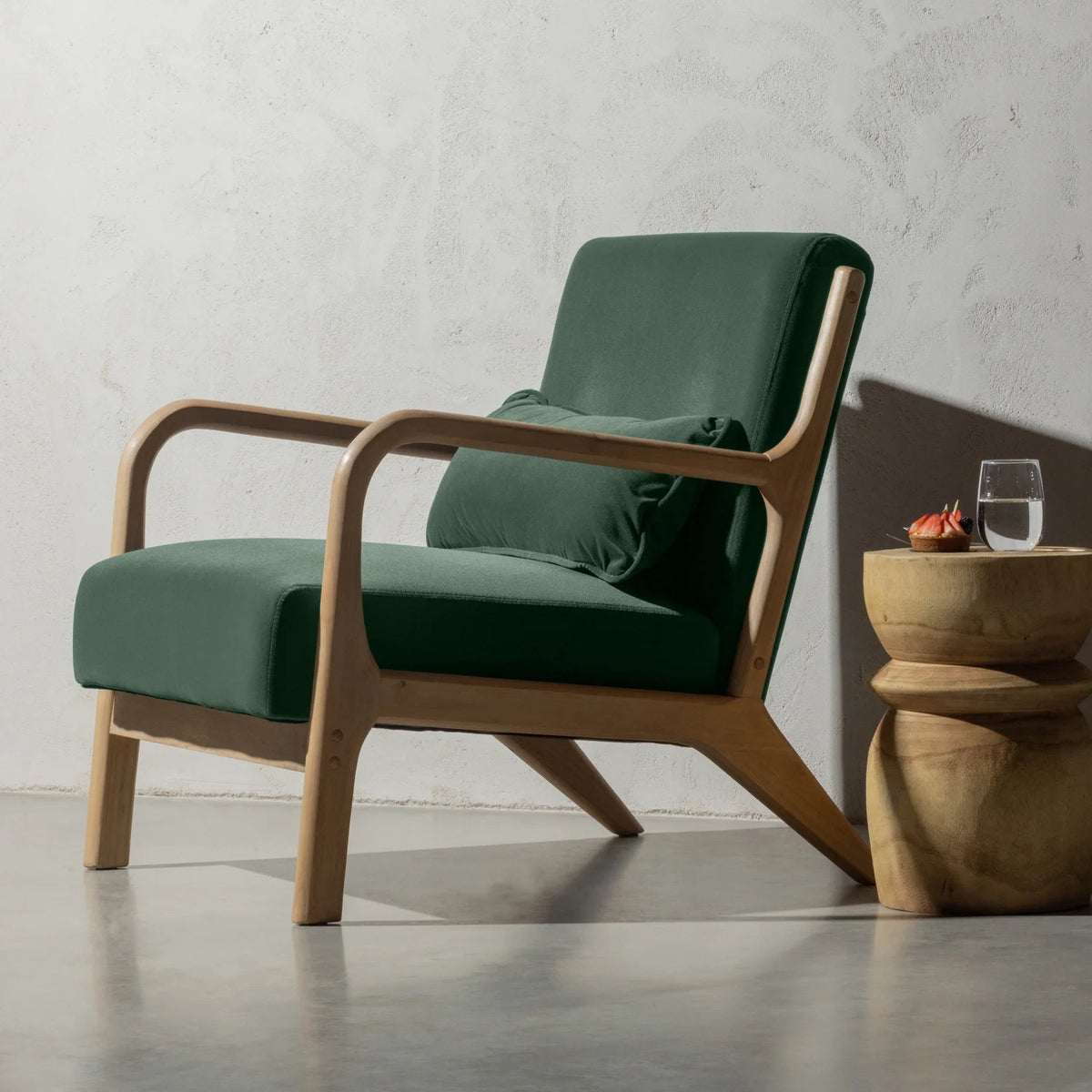 
Solid Wood Design Armchair "Mark" - Natural/Dark Green
