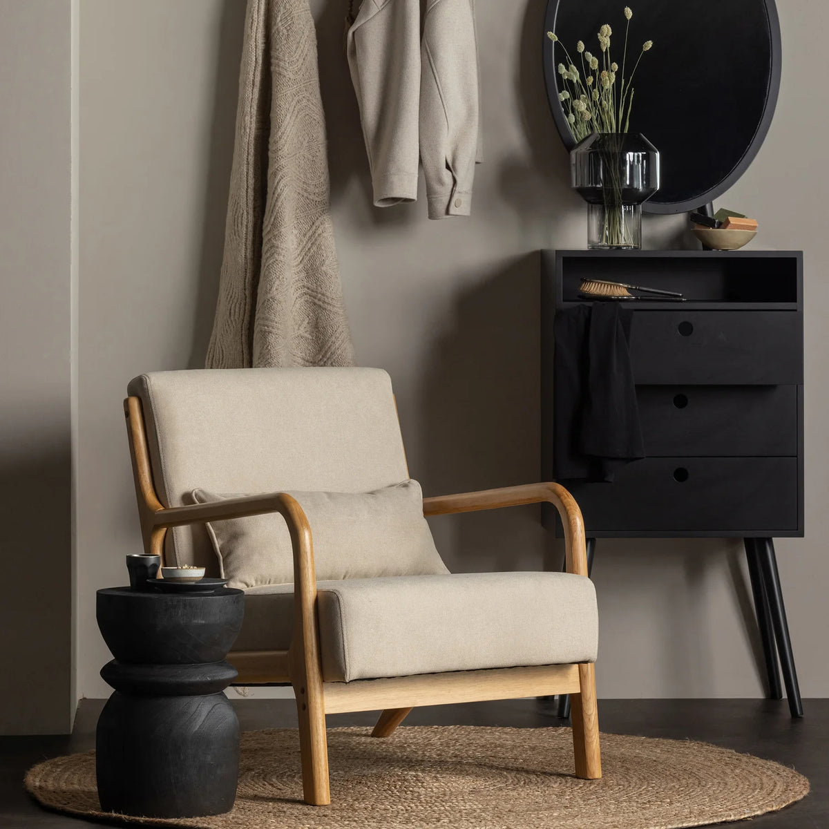 
Solid Wood Design Armchair "Mark" - Natural/Beige