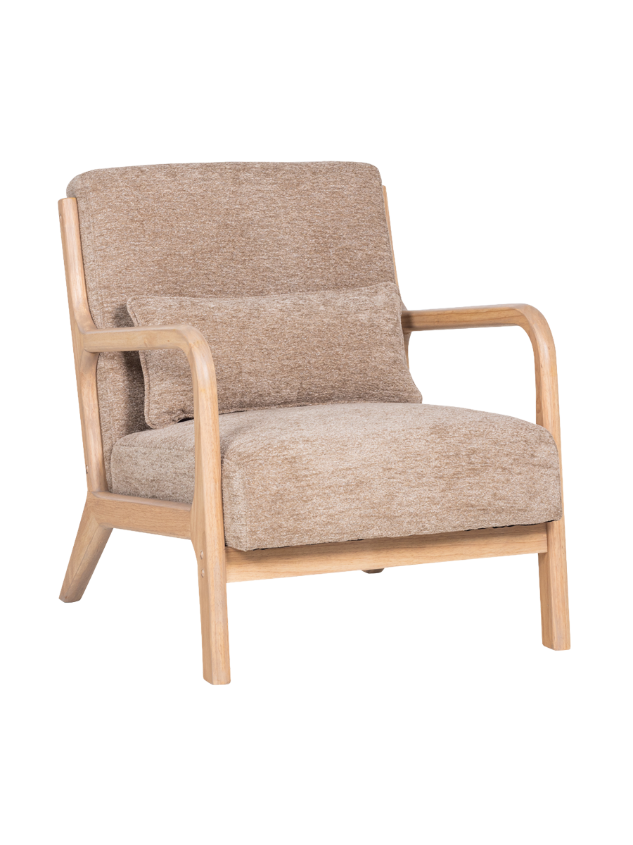
Solid Wood Design Armchair "Mark" - Natural/ Chenille Sand