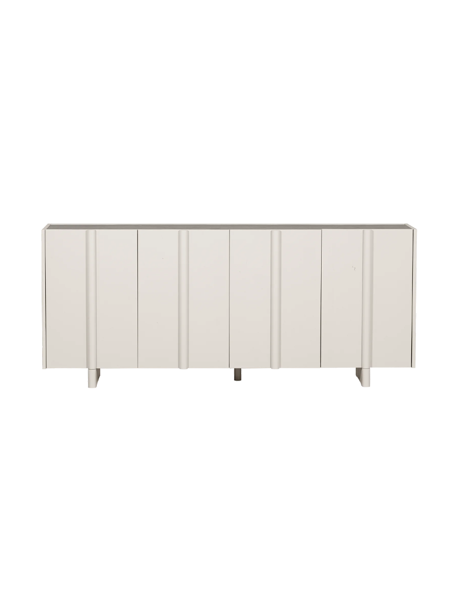 
Design Sideboard „Bassou“ aus nachhaltigem Massivholz - Ecru matt