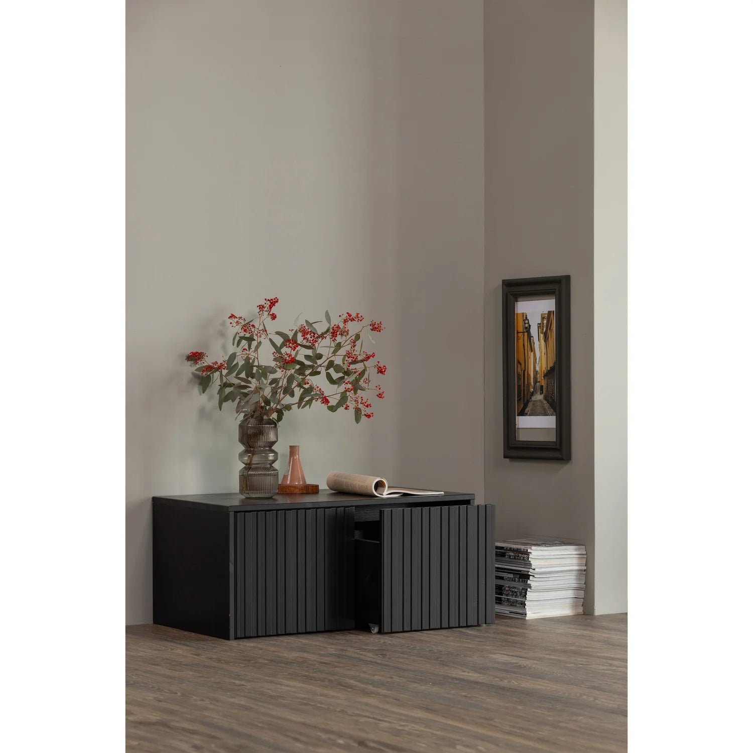 
Solid storage furniture "New Lewison" with two drawers - Black