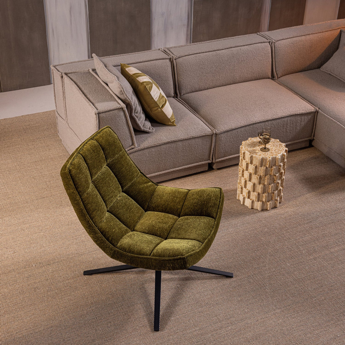 
Swivel Design Armchair "Maudi" - Chenille Green