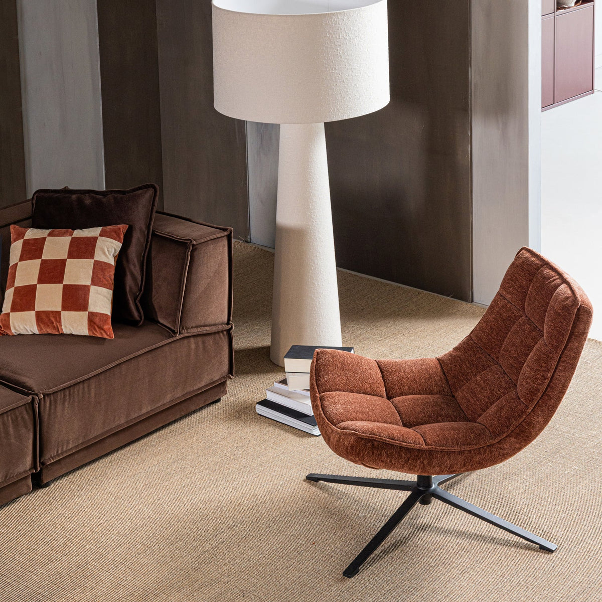 
Swivel Design Armchair "Maudi" - Chenille Russet
