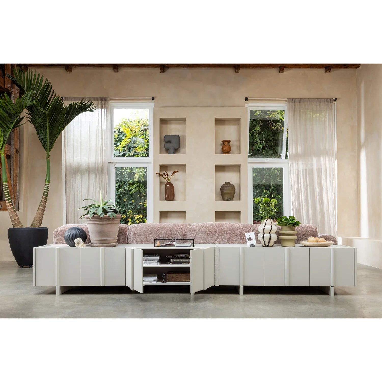 
3-door "Bassou" Lowboard made from sustainable solid wood - Ecru matte