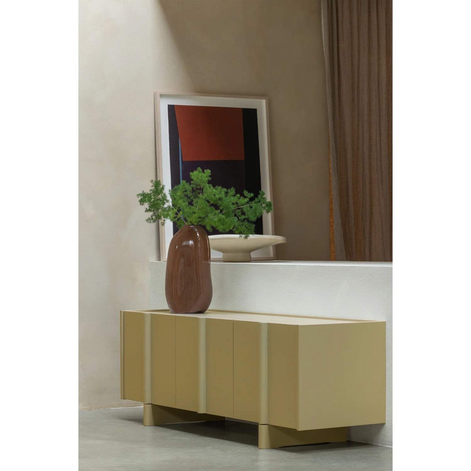 
3-door "Bassou" Lowboard made from sustainable solid wood - Moss matte