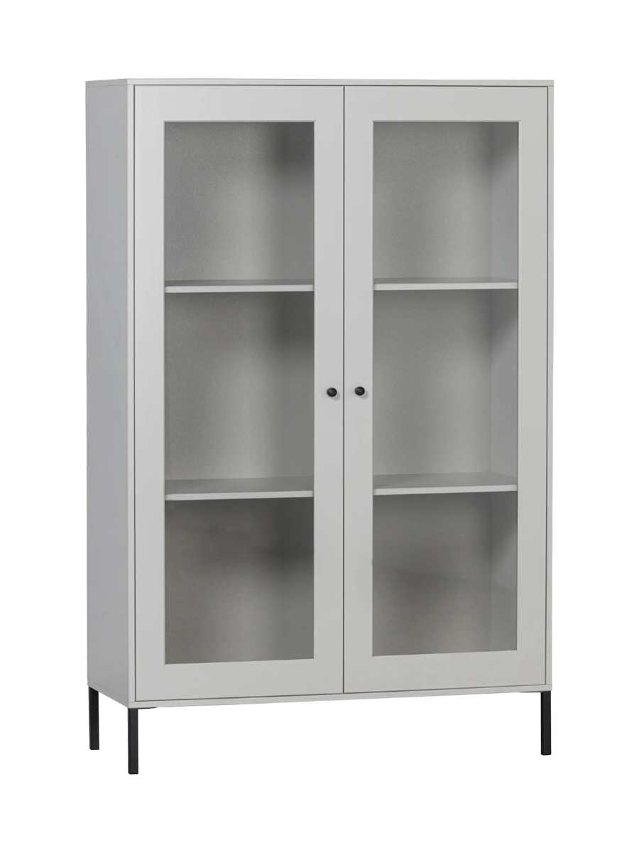 
"Xamo" Designer Display Cabinet made of Sustainable Solid Wood and Glass - Cloud gray
