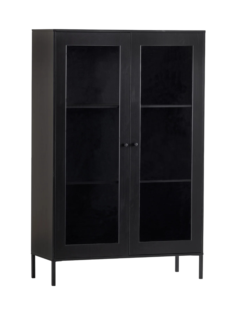 
"Xamo" Designer Display Cabinet made of Sustainable Solid Wood and Glass - Black