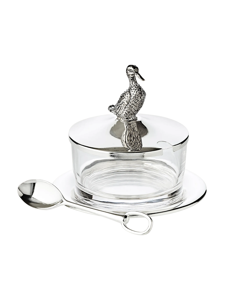 
Premium Jam Jar "Duckling" with Coaster and Spoon - elegant silver-plated