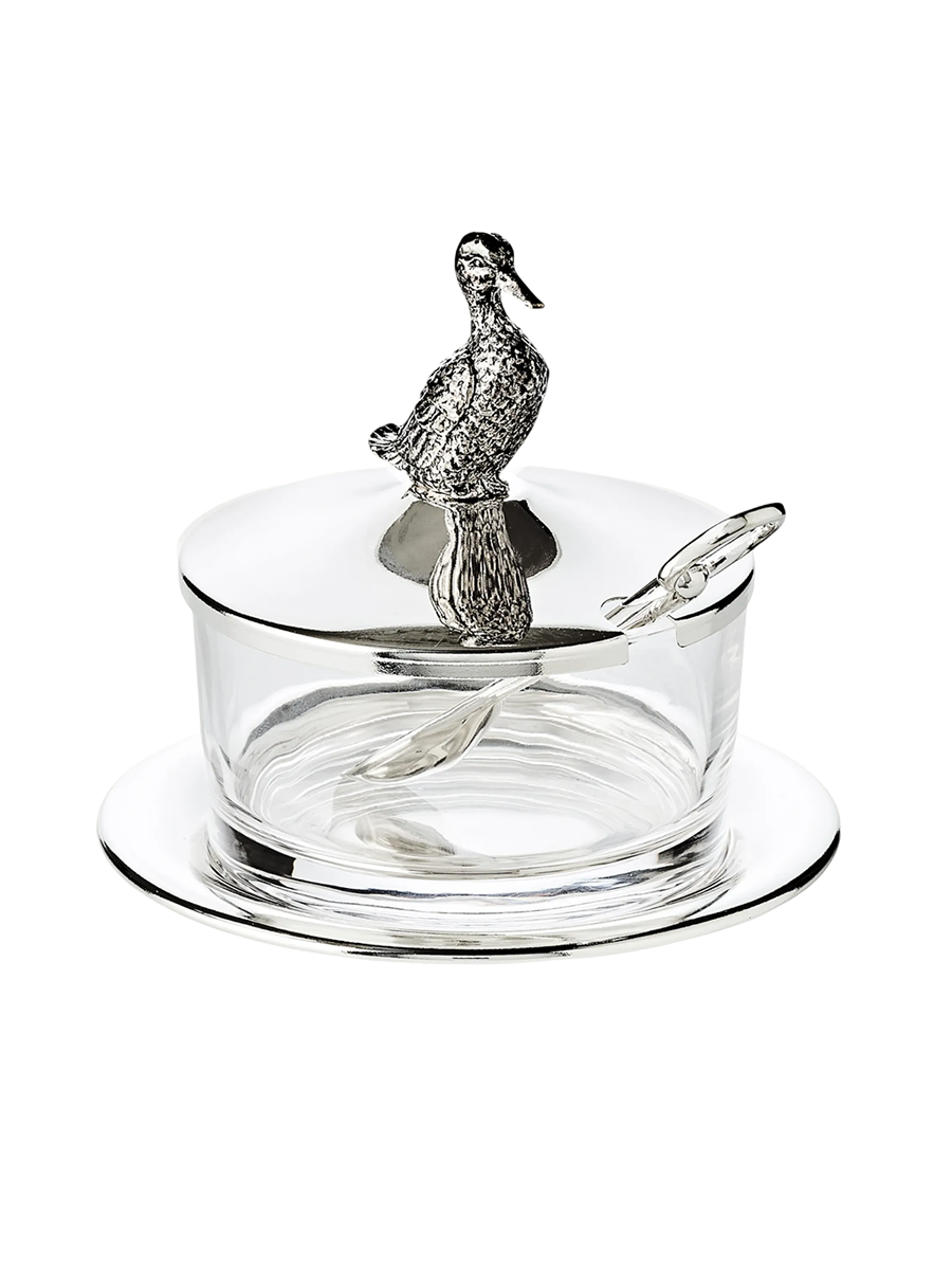 
Premium Jam Jar "Duckling" with Coaster and Spoon - elegant silver-plated
