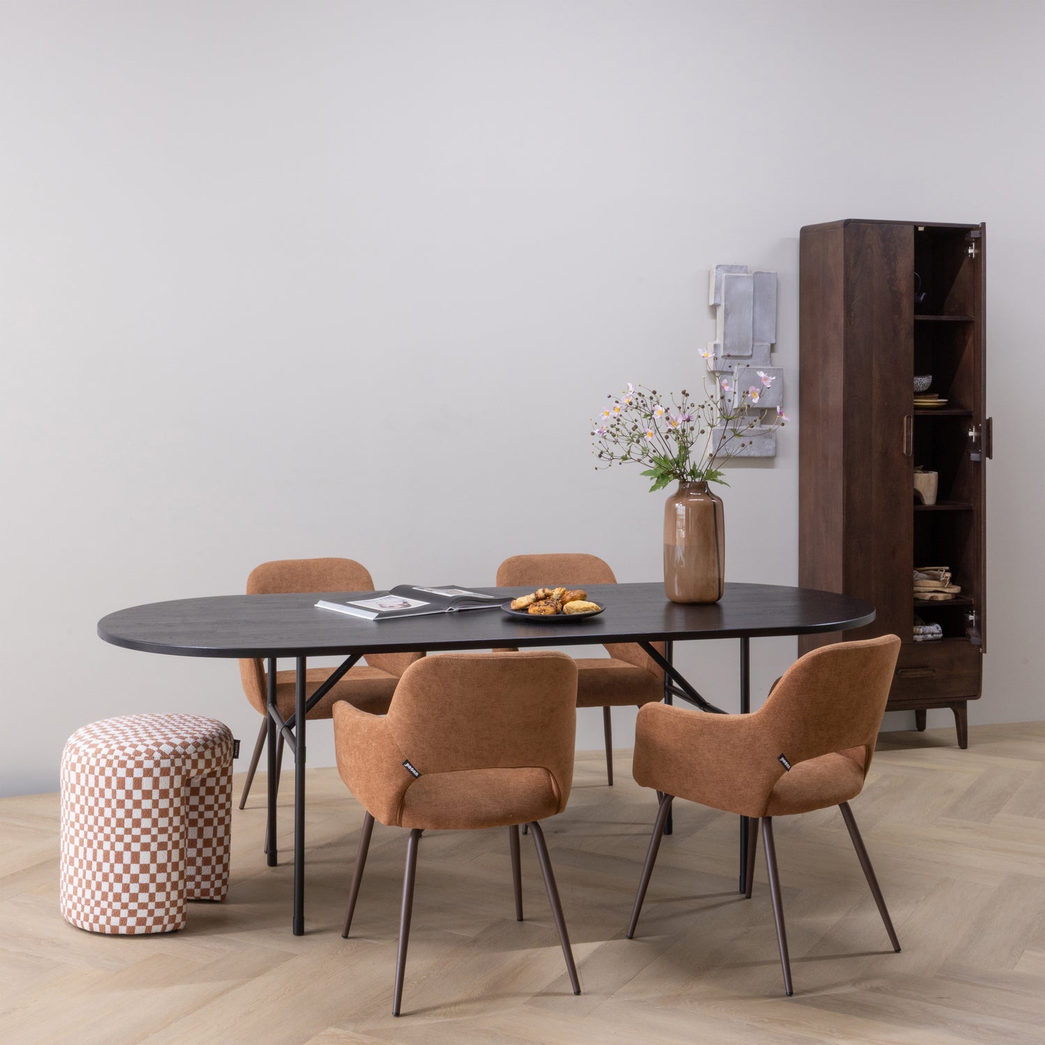 
Oval Designer Dining Table "Arthuro" with Solid Oak Top, 220 x 90 cm