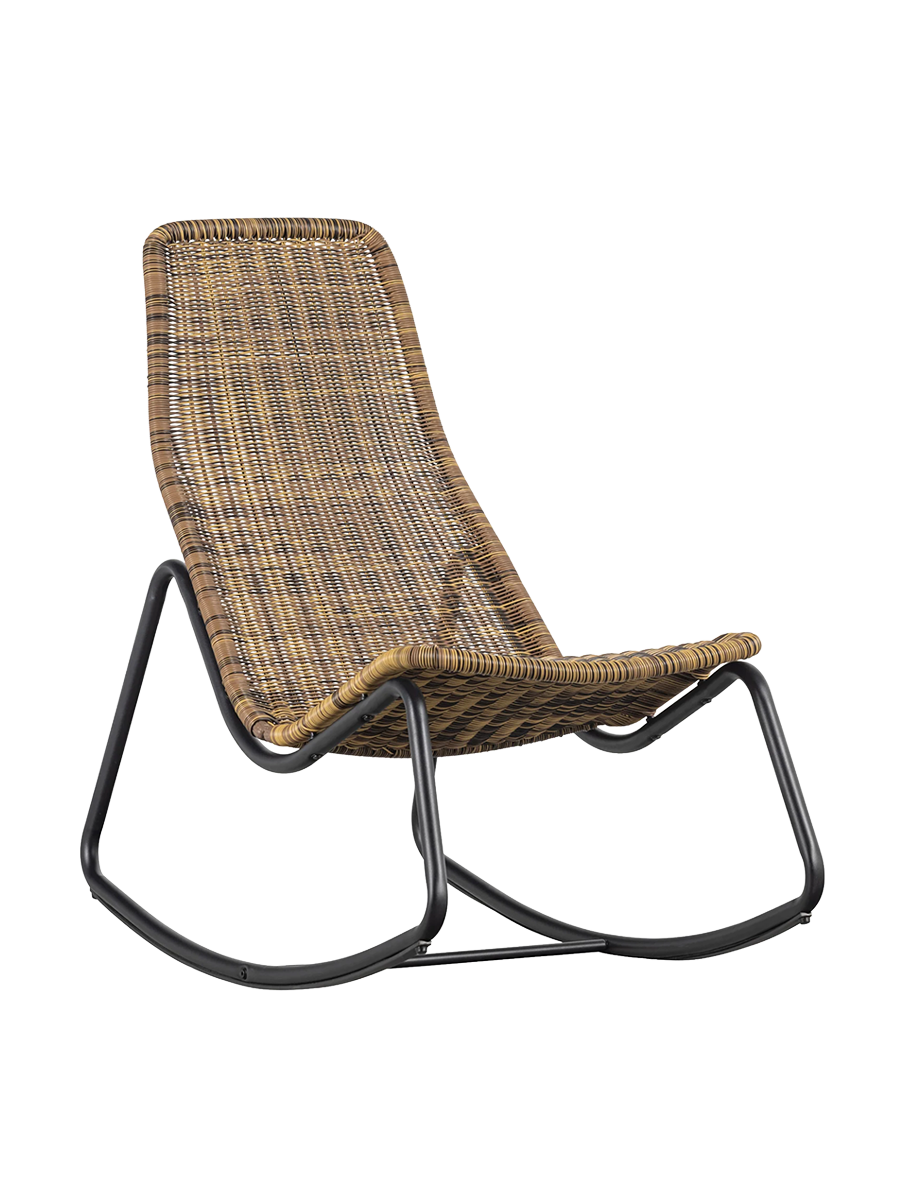 
"Tom" Outdoor Rocking Chair Design - Frame: Black, Seat: Natural