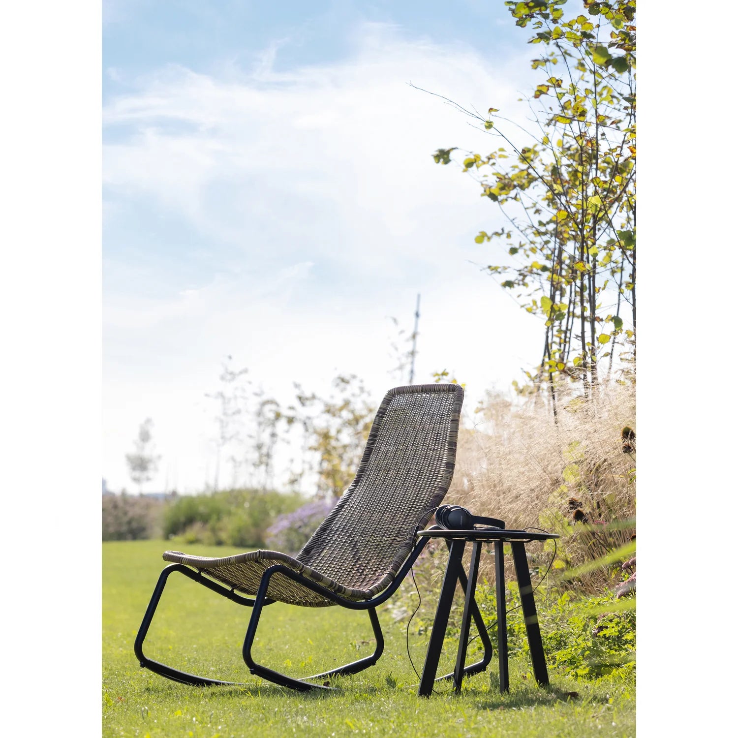 
"Tom" Outdoor Rocking Chair Design - Frame: Black, Seat: Natural