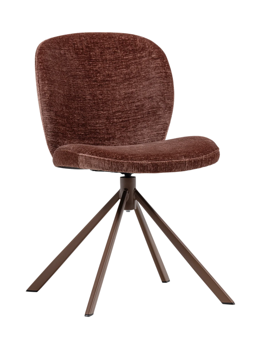 
Designer Dining Chair "Femko" with Swivel Function - Chenille Brown-Red