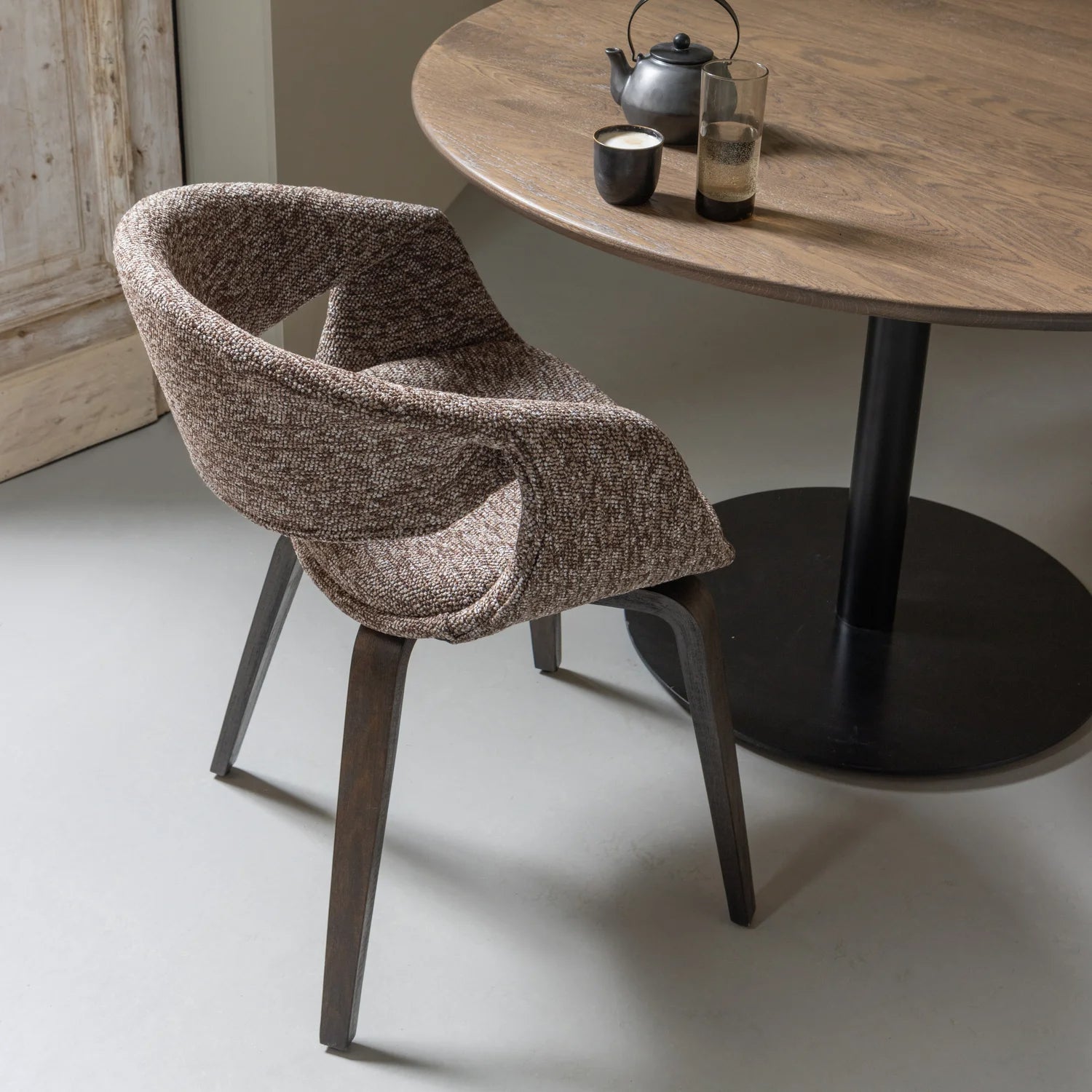
High-Quality Armchair "Yosso" - Taupe/Dark Brown Wood