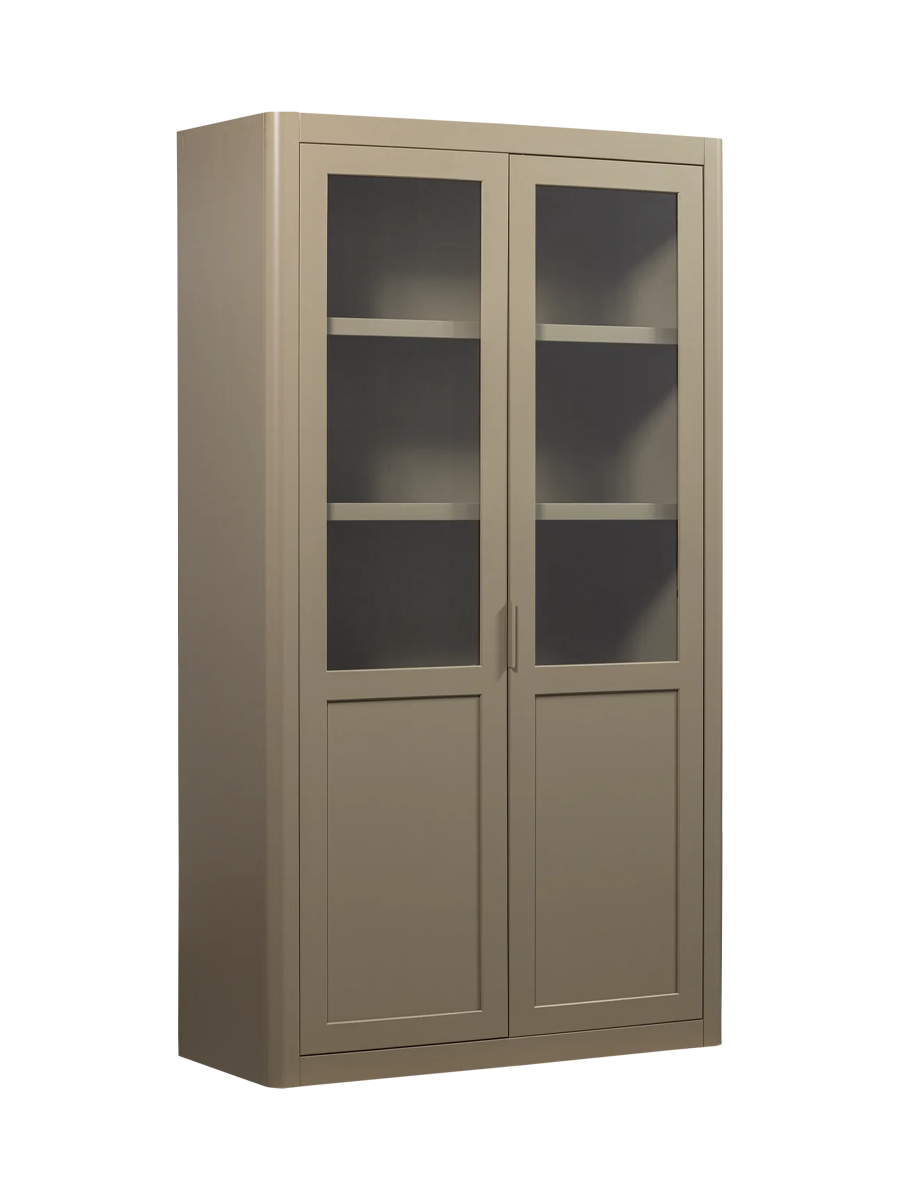 
Large "Gunaro" Design Display Cabinet Made from Sustainable Solid Wood - Taupe matte