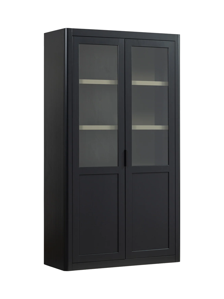 
Large "Gunaro" Design Display Cabinet Made from Sustainable Solid Wood - Matte black