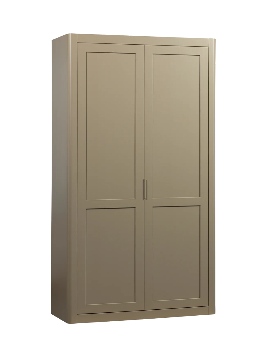 
Grosser Design Aufbewahrungsschrank „Gunaro“ aus nachhaltigem Massivholz - Taupe matt